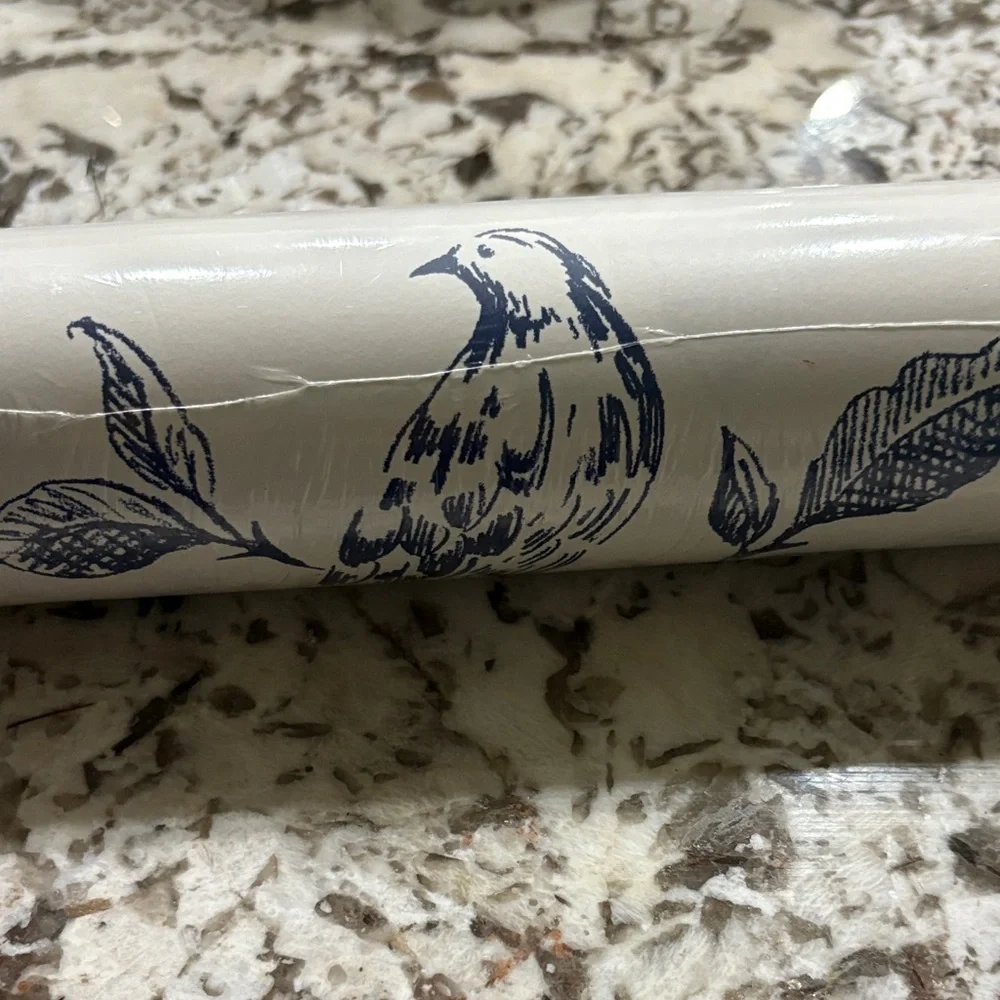 White with Blue Bird and Floral design Wallpaper